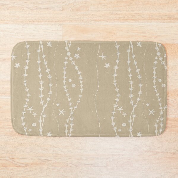Item preview, Seaweed Starfish Sand Dollar Block Print Stripe Coastal Beach House Decor Warm Sand designed and sold by RenattaZare.
