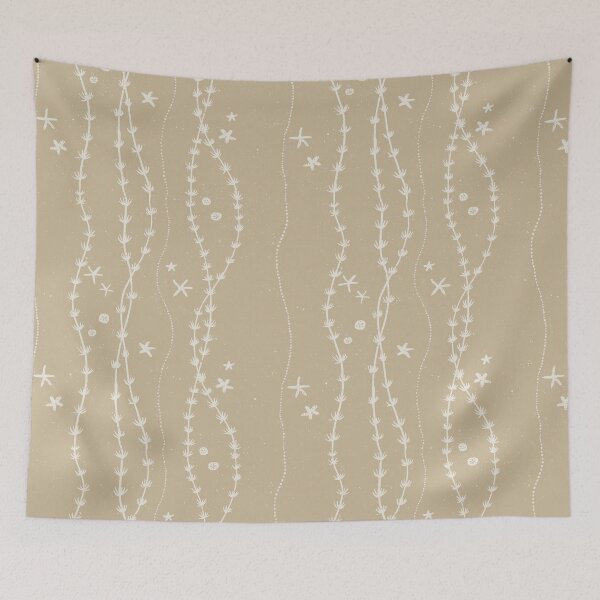 Item preview, Seaweed Starfish Sand Dollar Block Print Stripe Coastal Beach House Decor Warm Sand designed and sold by RenattaZare.