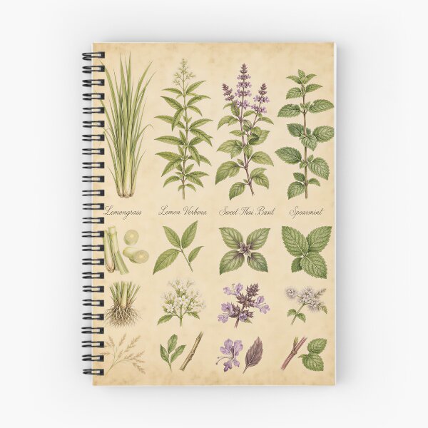 Item preview, Vintage Herb Botanical Chart — Lemongrass, Verbena, Basil & Spearmint Print designed and sold by NuvoraNest.