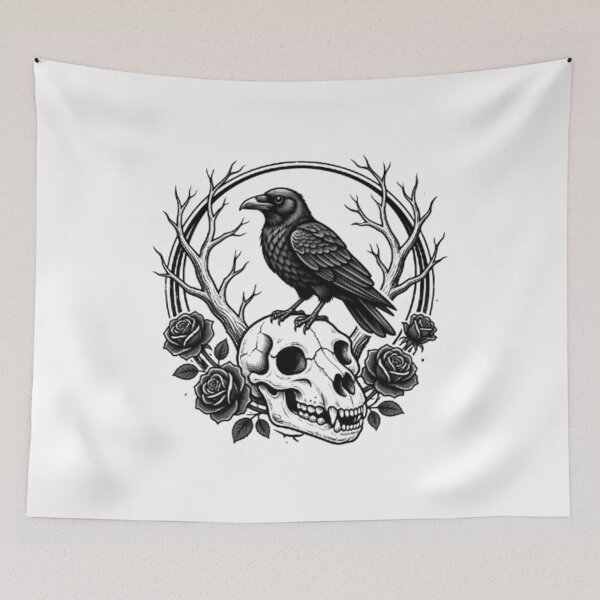 Item preview, Gothic Raven Wolf Skull Rose T-Shirt | Dark Nature Crow Bones Floral Tee designed and sold by HopeAndHustle.