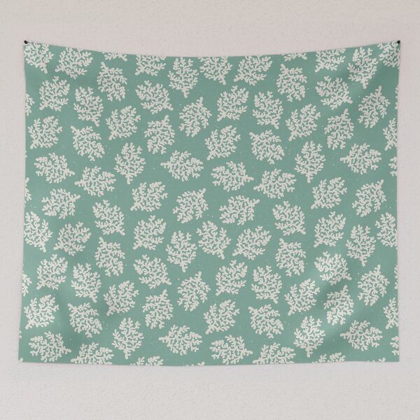 Item preview, Coral Branch Block Print Coastal Toss Blender Beach House Bedroom Decor Soft Teal designed and sold by RenattaZare.