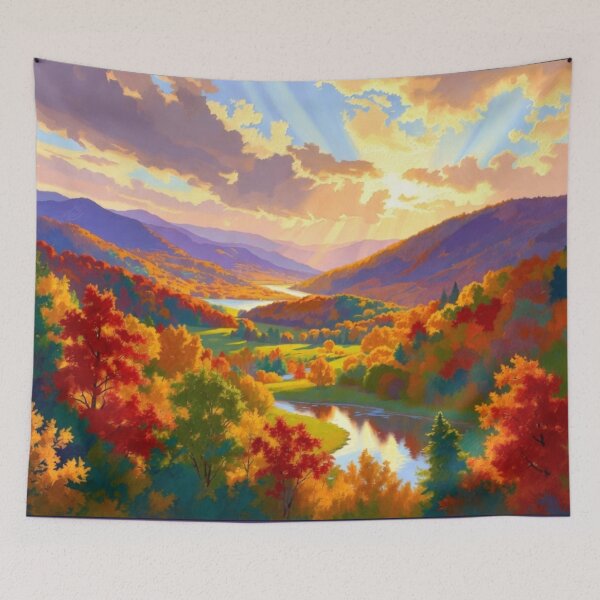 Item preview, Majestic Autumn Mountain Valley Winding River Golden Hour designed and sold by Nexus Space.