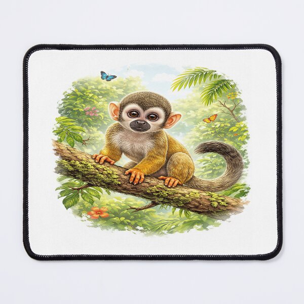 Item preview, Curious Baby Squirrel Monkey Resting on a Jungle Branch designed and sold by Artisan Finds Online.