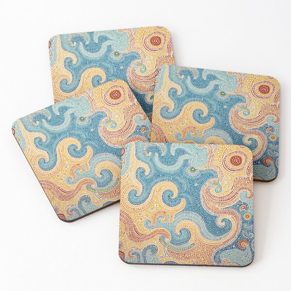 Item preview, Arte de puntos de inspiración aborigen - Con patrón de grandes olas color aguamarina designed and sold by GrinGalore.