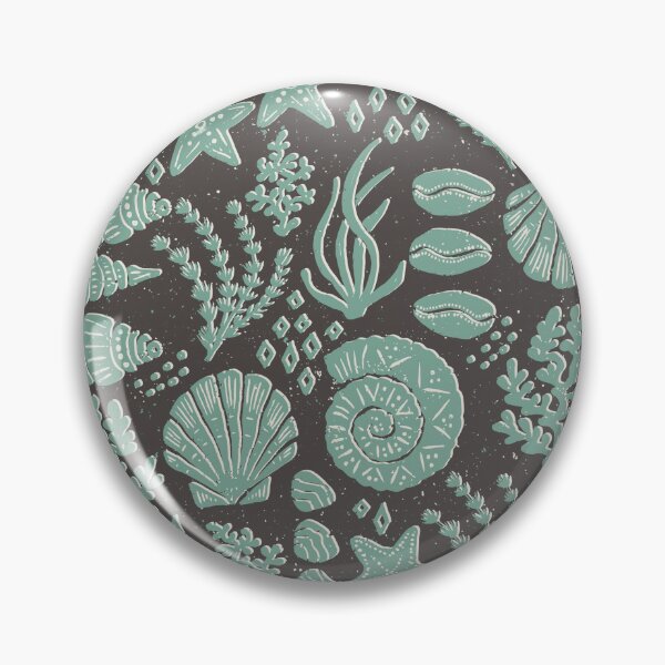 Item preview, Shells Coral Ammonite Folk Heritage Block Print Coastal Beach Cottage Decor Teal designed and sold by RenattaZare.