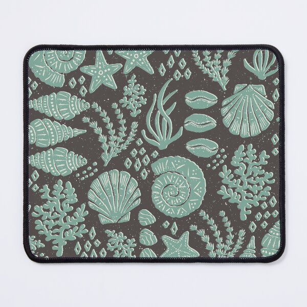 Item preview, Shells Coral Ammonite Folk Heritage Block Print Coastal Beach Cottage Decor Teal designed and sold by RenattaZare.
