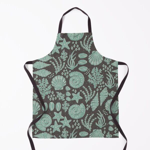Item preview, Shells Coral Ammonite Folk Heritage Block Print Coastal Beach Cottage Decor Teal designed and sold by RenattaZare.