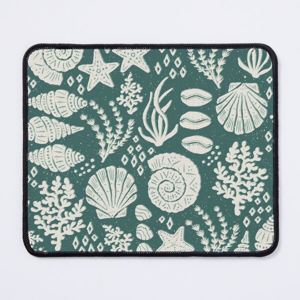 Item preview, Shells Coral Ammonite Folk Heritage Block Print Coastal Beach Cottage Decor Dark Green designed and sold by RenattaZare.