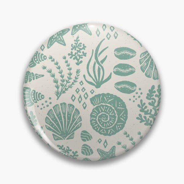 Item preview, Shells Coral Ammonite Folk Heritage Block Print Coastal Beach Cottage Decor Sage Green designed and sold by RenattaZare.