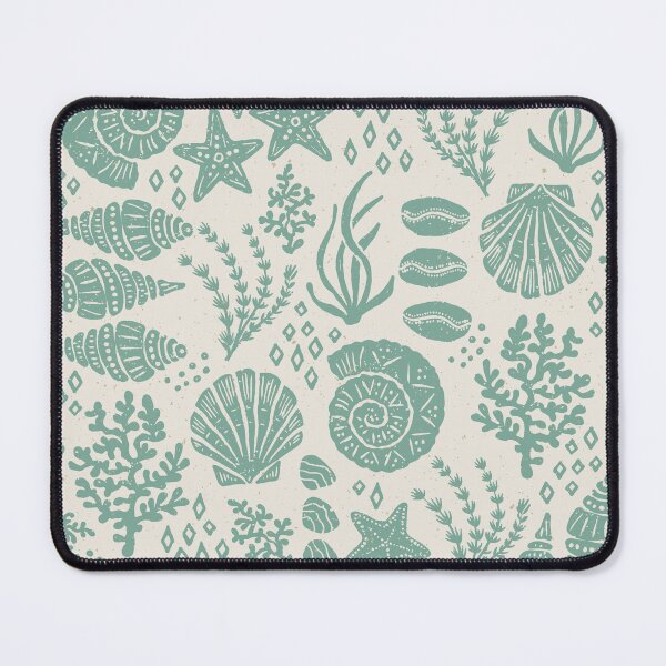 Item preview, Shells Coral Ammonite Folk Heritage Block Print Coastal Beach Cottage Decor Sage Green designed and sold by RenattaZare.