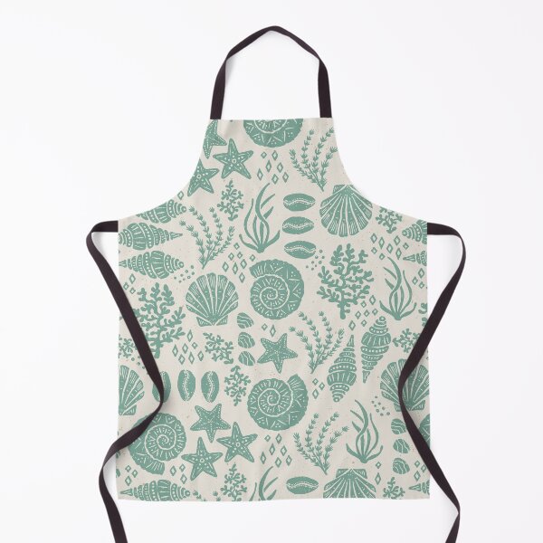 Item preview, Shells Coral Ammonite Folk Heritage Block Print Coastal Beach Cottage Decor Sage Green designed and sold by RenattaZare.