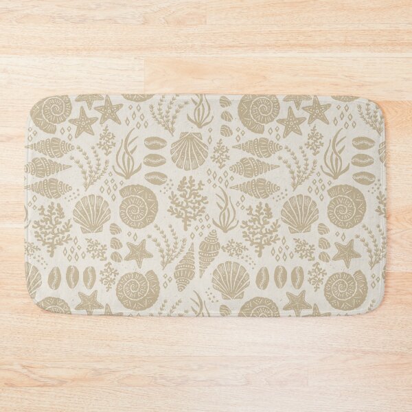 Item preview, Shells Coral Ammonite Folk Heritage Block Print Coastal Beach Cottage Decor Warm Sand designed and sold by RenattaZare.