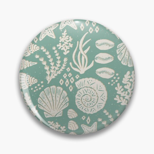 Item preview, Shells Coral Ammonite Folk Heritage Block Print Coastal Beach Cottage Decor Dusty Blue designed and sold by RenattaZare.