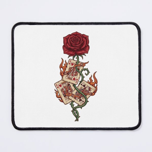 Item preview, Red Rose and Burning Playing Cards Tattoo designed and sold by MandalasLovers.