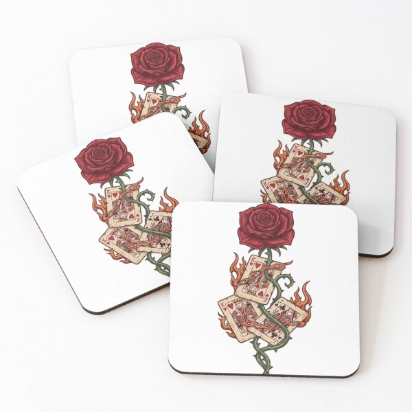 Item preview, Red Rose and Burning Playing Cards Tattoo designed and sold by MandalasLovers.