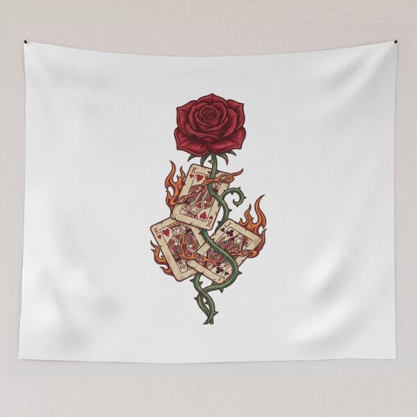 Item preview, Red Rose and Burning Playing Cards Tattoo designed and sold by MandalasLovers.
