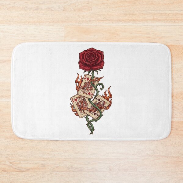 Item preview, Red Rose and Burning Playing Cards Tattoo designed and sold by MandalasLovers.