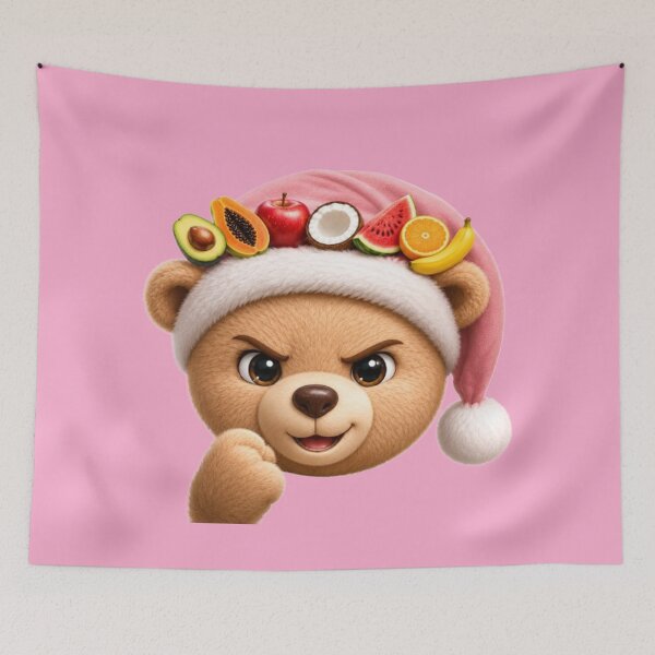 Item preview, Confident Teddy Bear in Baby Pink Santa Hat designed and sold by annenambiro.