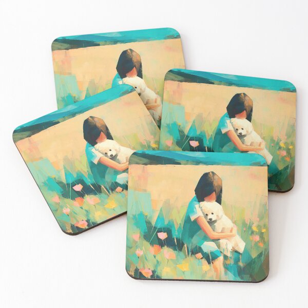 Item preview, Girl and Puppy in Meadow Art Print | Wildflower Field Painting | Whimsical Nature Wall Art designed and sold by ThingsCatsDo.