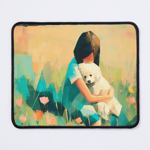 Item preview, Girl and Puppy in Meadow Art Print | Wildflower Field Painting | Whimsical Nature Wall Art designed and sold by ThingsCatsDo.