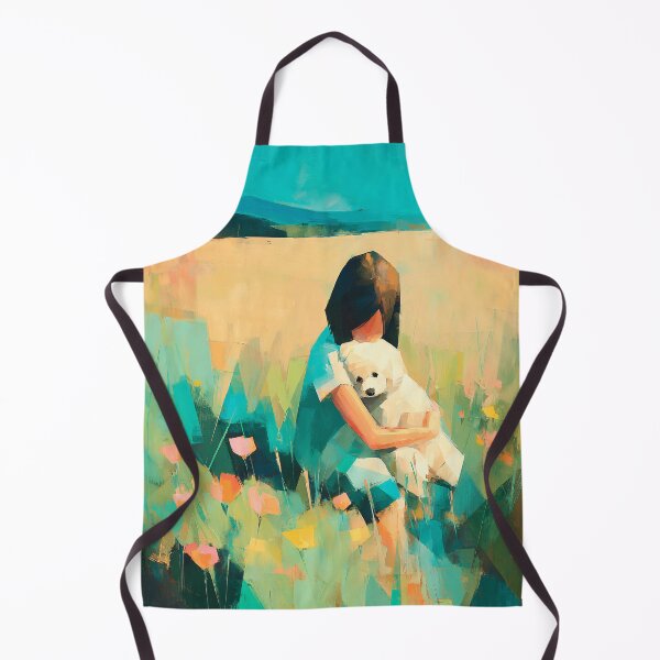 Item preview, Girl and Puppy in Meadow Art Print | Wildflower Field Painting | Whimsical Nature Wall Art designed and sold by ThingsCatsDo.