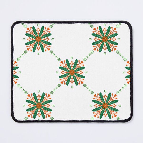 Item preview, Vintage floral tile seamless pattern with green leaves and orange flower ornaments in a diagonal grid layout on white background designed and sold by AjjimaJKM.