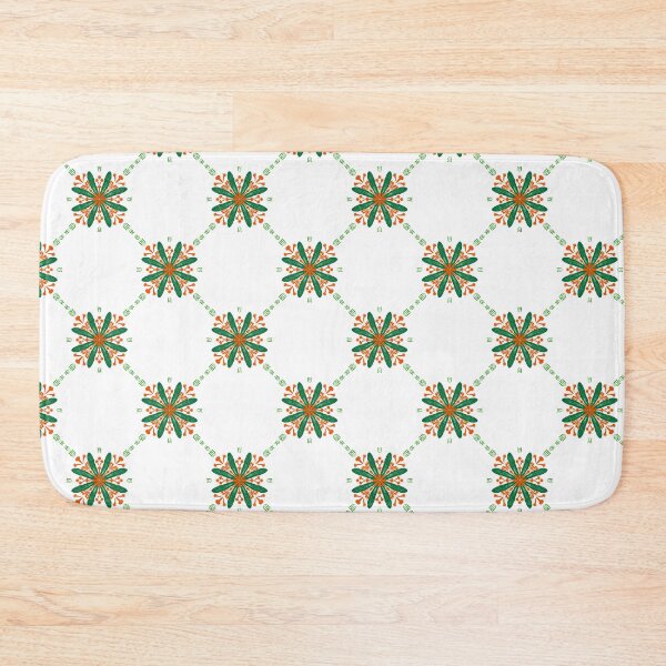 Item preview, Vintage floral tile seamless pattern with green leaves and orange flower ornaments in a diagonal grid layout on white background designed and sold by AjjimaJKM.