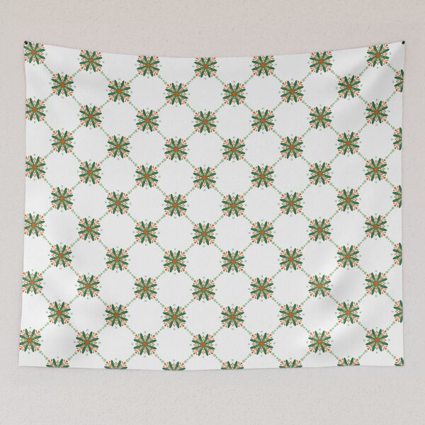 Item preview, Vintage floral tile seamless pattern with green leaves and orange flower ornaments in a diagonal grid layout on white background designed and sold by AjjimaJKM.