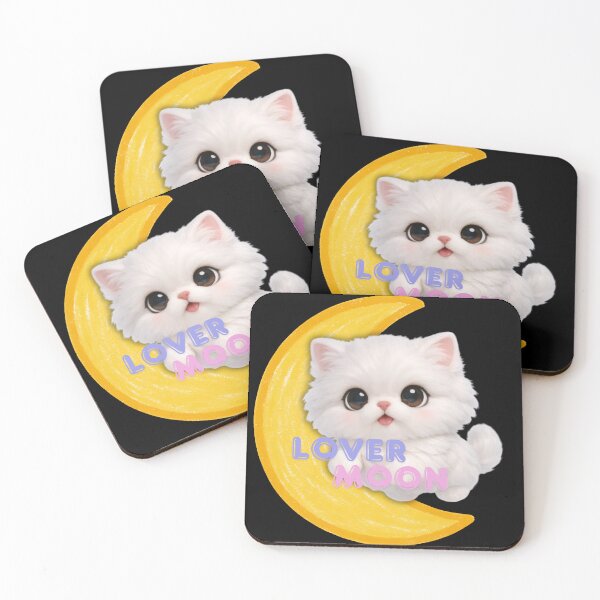 Item preview, Cute White Cat on Crescent Moon Kawaii Chibi Kitten Art designed and sold by Soluna Studio.
