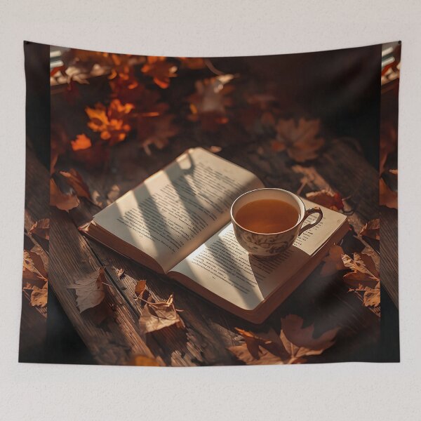 Item preview, Cozy Autumn Reading with Tea and Open Book Illustration designed and sold by Evergreen Horizon Works.