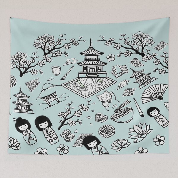 Item preview, Japanese Culture and Traditional Symbols Minimalist Line Art designed and sold by Kokeshidreams.