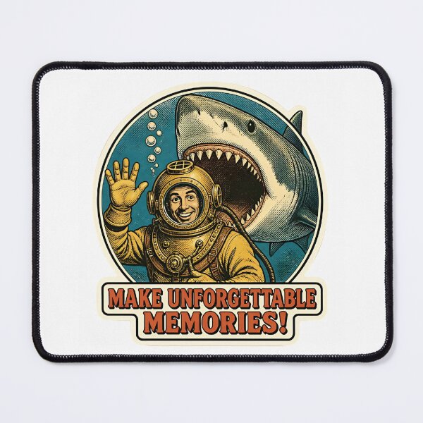 Item preview, Make Unforgettable Memories Funny Vintage Diver Shark Sticker designed and sold by RareVisuals.
