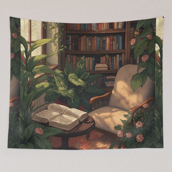 Item preview, Cozy Home Library Reading Nook with Books and Plants designed and sold by Evergreen Horizon Works.