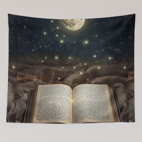 Item preview, Moonlit Open Book Under a Starry Night Sky Illustration designed and sold by Evergreen Horizon Works.