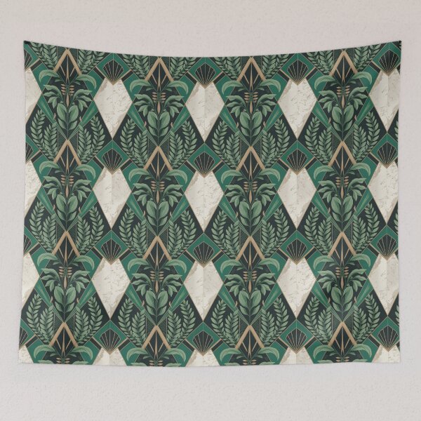 Item preview, Emerald Botanical Art Deco Pattern – Luxury Gold Geometric Floral Design designed and sold by Tamas Das.