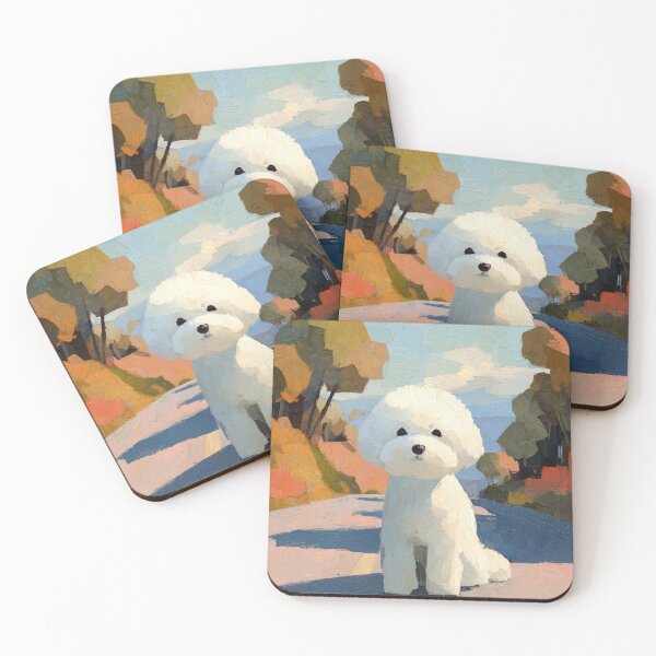 Item preview, Fluffy White Dog Art Print | Autumn Road Painting | Impressionist Bichon Frise Wall Art designed and sold by ThingsCatsDo.