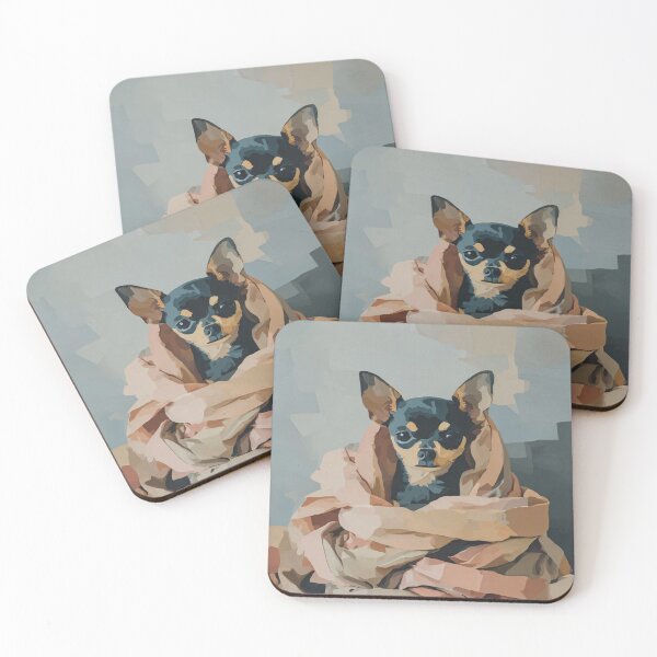 Item preview, Chihuahua in Blanket Art Print | Cozy Dog Portrait Painting | Flat Color Block Wall Art designed and sold by ThingsCatsDo.