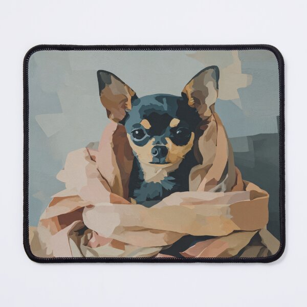 Item preview, Chihuahua in Blanket Art Print | Cozy Dog Portrait Painting | Flat Color Block Wall Art designed and sold by ThingsCatsDo.