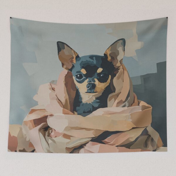 Item preview, Chihuahua in Blanket Art Print | Cozy Dog Portrait Painting | Flat Color Block Wall Art designed and sold by ThingsCatsDo.