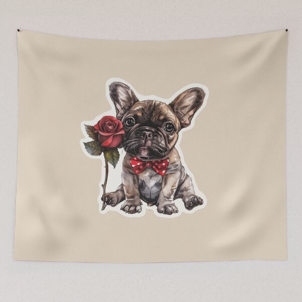 Item preview, Frenchie Puppy Holding a Red Rose designed and sold by Erika Kaisersot.