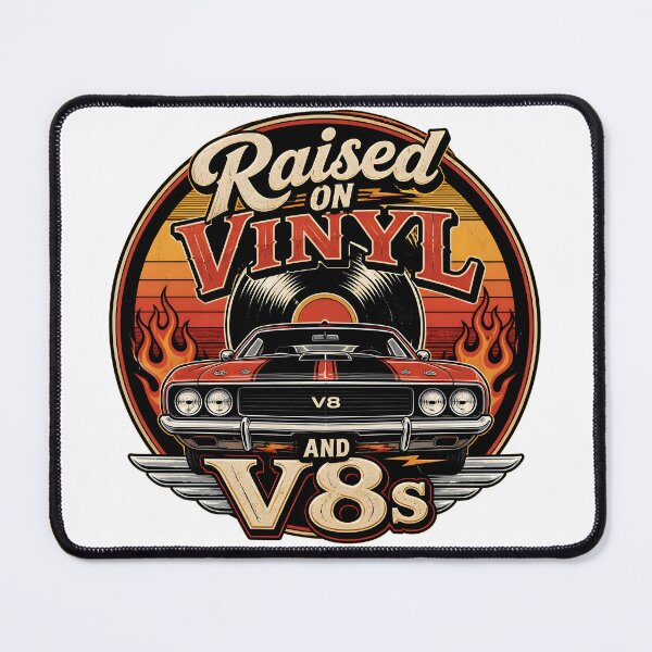 Item preview, Raised on Vinyl and V8s Funny Retro Muscle Car Music Culture Car Enthusiast T-Shirt designed and sold by ShopOnTheTopp.