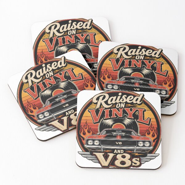 Item preview, Raised on Vinyl and V8s Funny Retro Muscle Car Music Culture Car Enthusiast T-Shirt designed and sold by ShopOnTheTopp.