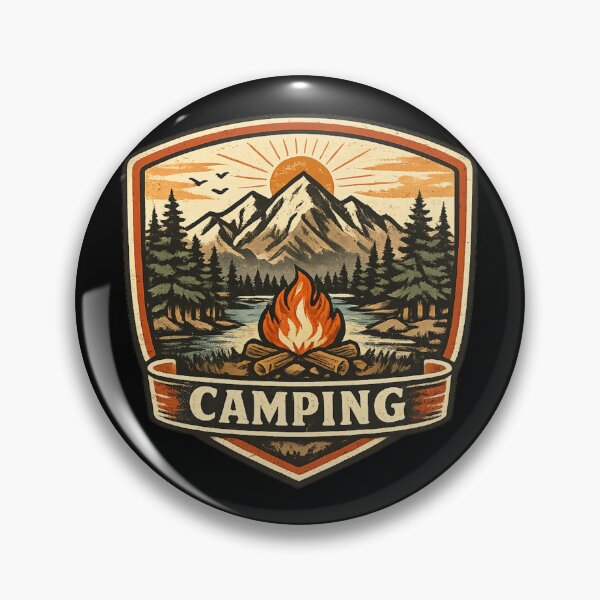 Item preview, Retro Camping Adventure Emblem – Vintage Mountain Campfire Badge designed and sold by Dreamy fantasy design.