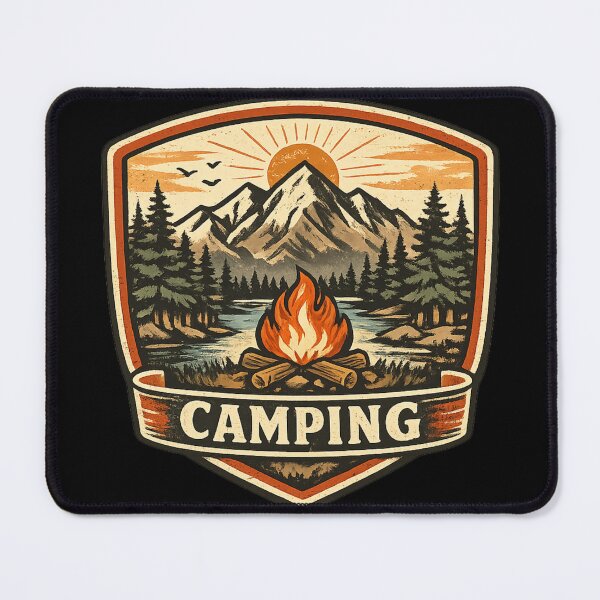 Item preview, Retro Camping Adventure Emblem – Vintage Mountain Campfire Badge designed and sold by Dreamy fantasy design.