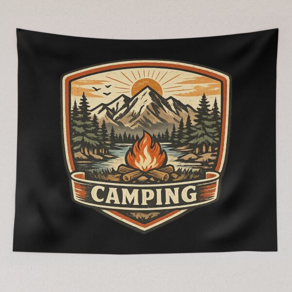 Item preview, Retro Camping Adventure Emblem – Vintage Mountain Campfire Badge designed and sold by Dreamy fantasy design.