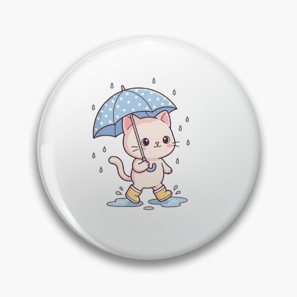 Item preview, Rainy Day Cat | Cute Chibi Kitten with Polka Dot Umbrella | Kawaii Spring Art designed and sold by MurkCraft.