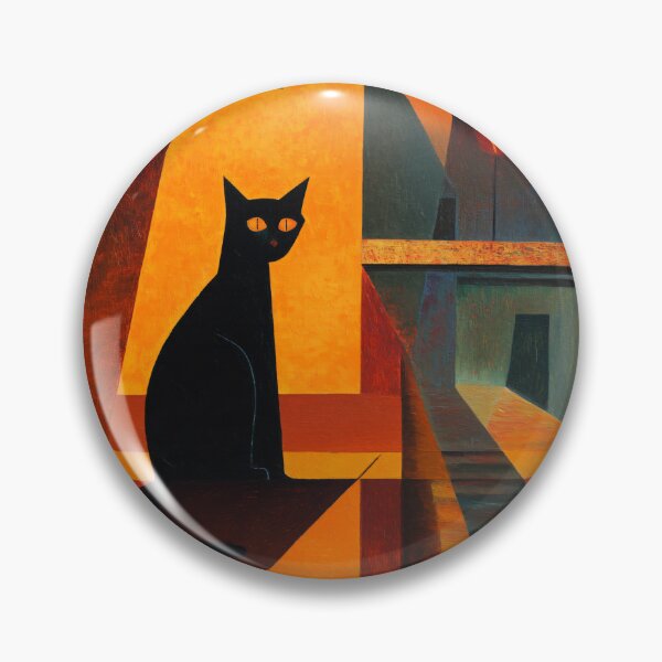 Item preview, Black Cat Cubist Art Print | Geometric Alleyway Painting | Abstract Orange Cat Wall Art designed and sold by ThingsCatsDo.