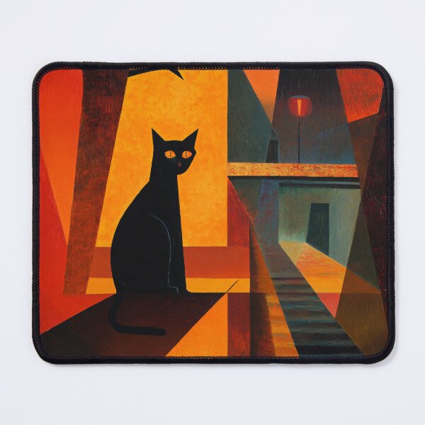 Item preview, Black Cat Cubist Art Print | Geometric Alleyway Painting | Abstract Orange Cat Wall Art designed and sold by ThingsCatsDo.