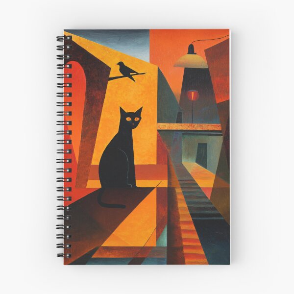 Item preview, Black Cat Cubist Art Print | Geometric Alleyway Painting | Abstract Orange Cat Wall Art designed and sold by ThingsCatsDo.