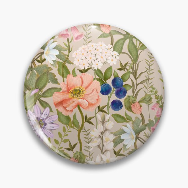 Item preview, Dense seamless botanical pattern on a soft beige background. designed and sold by Grin Katalina Floral Patterns & Cozy Art.